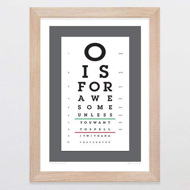 Glenn Jones Art I Is For Eyechart Art Print Art Print A4 Print / Raw Oak Frame