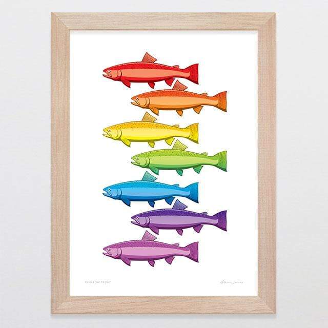 Glenn Jones Art Rainbow Trout Art Print Art Print A4 Print / Raw Oak Frame